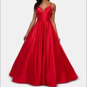 Betsy & Adam red satin ball gown